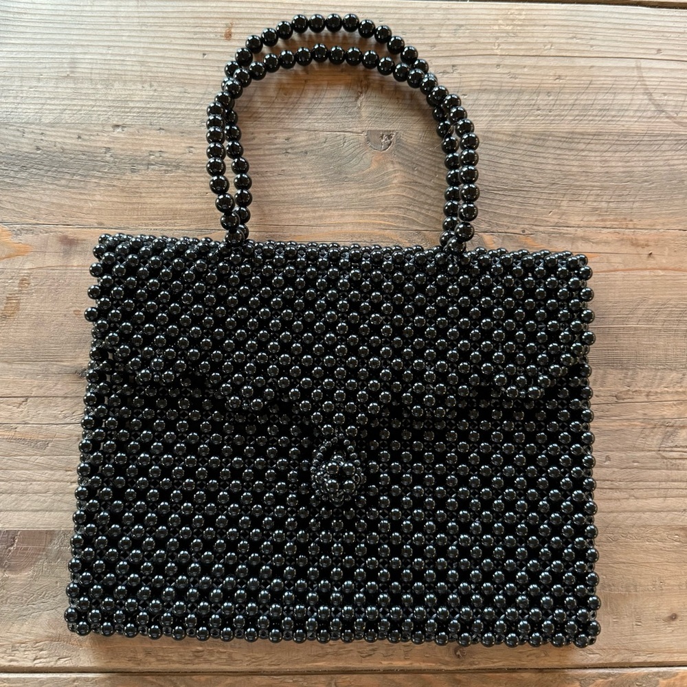 Unknown Brand Black Beaded Envelope Style Purse